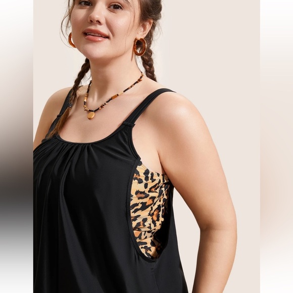 BloomChic Plus Size 2XL Patchwork Leopard Print Gathered Swim Top us18-20 - Picture 3 of 8